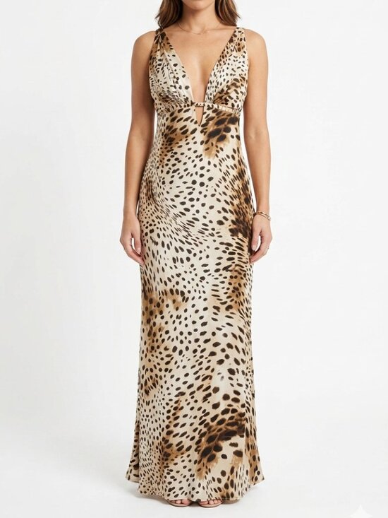 Natori Other - NATORI LEOPARD SATIN CUT OUT SLEEVELESS FULL LENGTH MAXI SLEEP SLIP GOWN DRESS